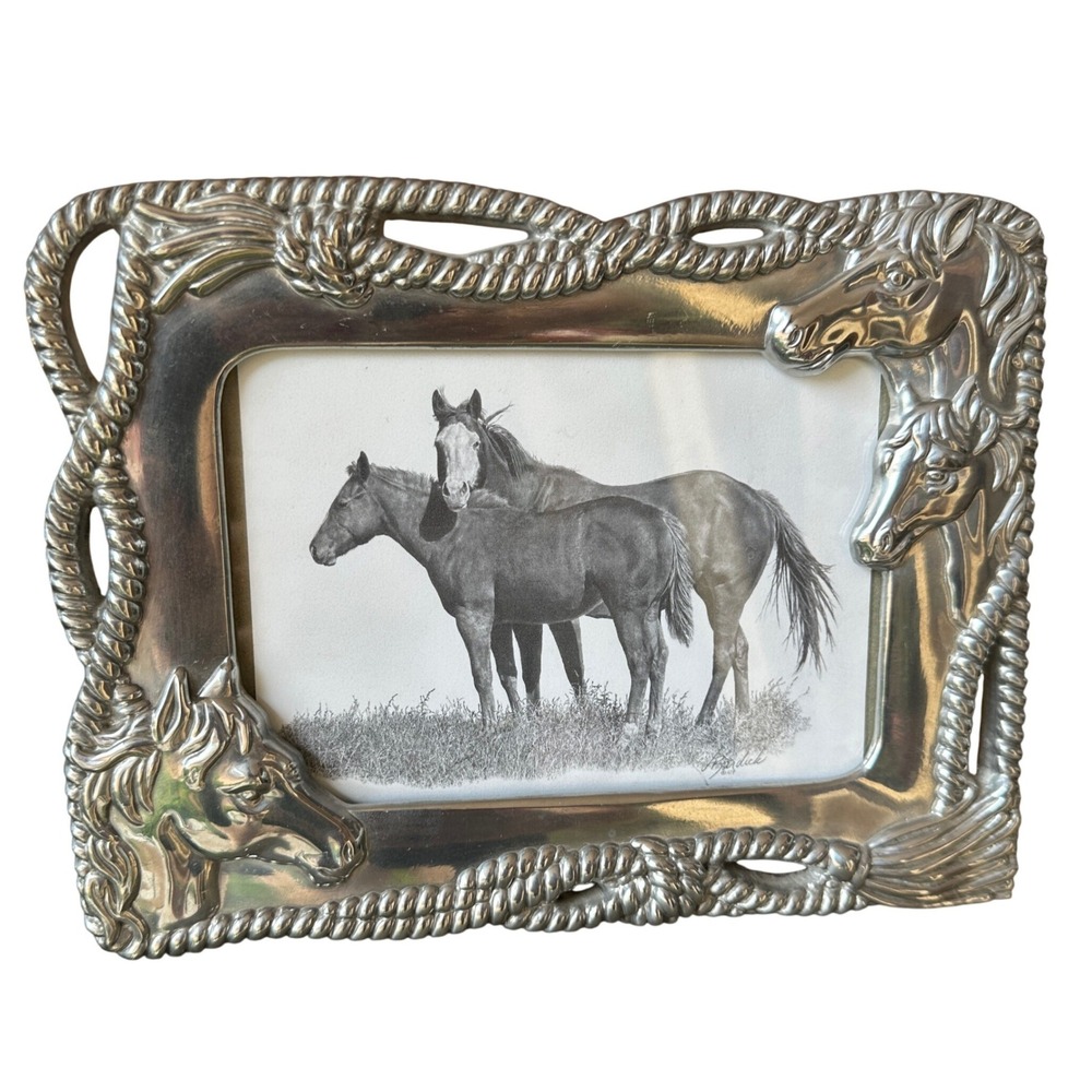 Arthur Court 2002 Horse Rope Sand Cast Aluminum 4x6 Picture Frame Silver Tone